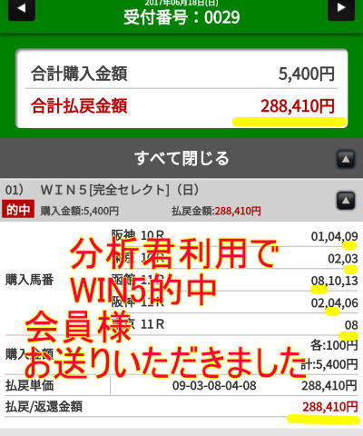 宝塚記念と函館SS５万５５２０円的中とWIN5的中馬券